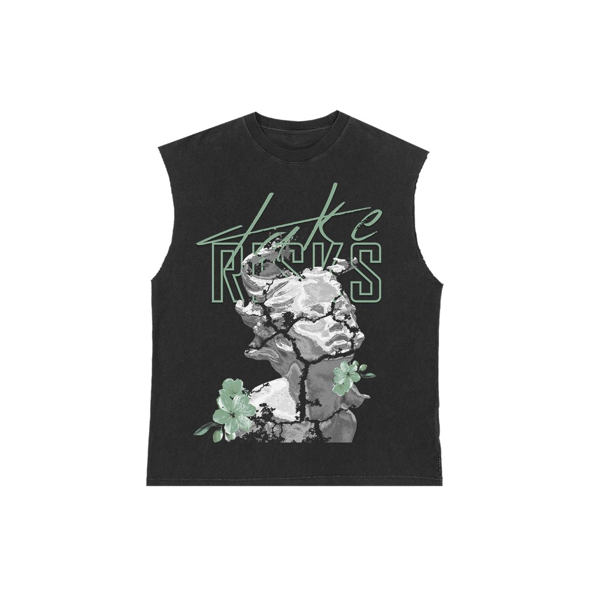 Take Risks 'Fine China' Sage Cropped Sleeve T-Shirt