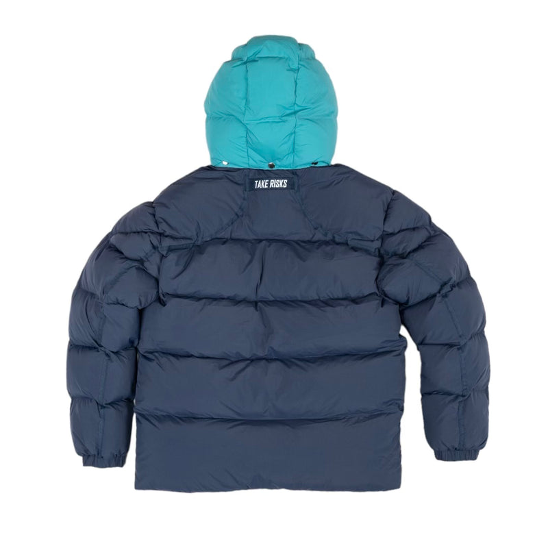 Take Risks NavyBlue/Turquoise Puffer Coat