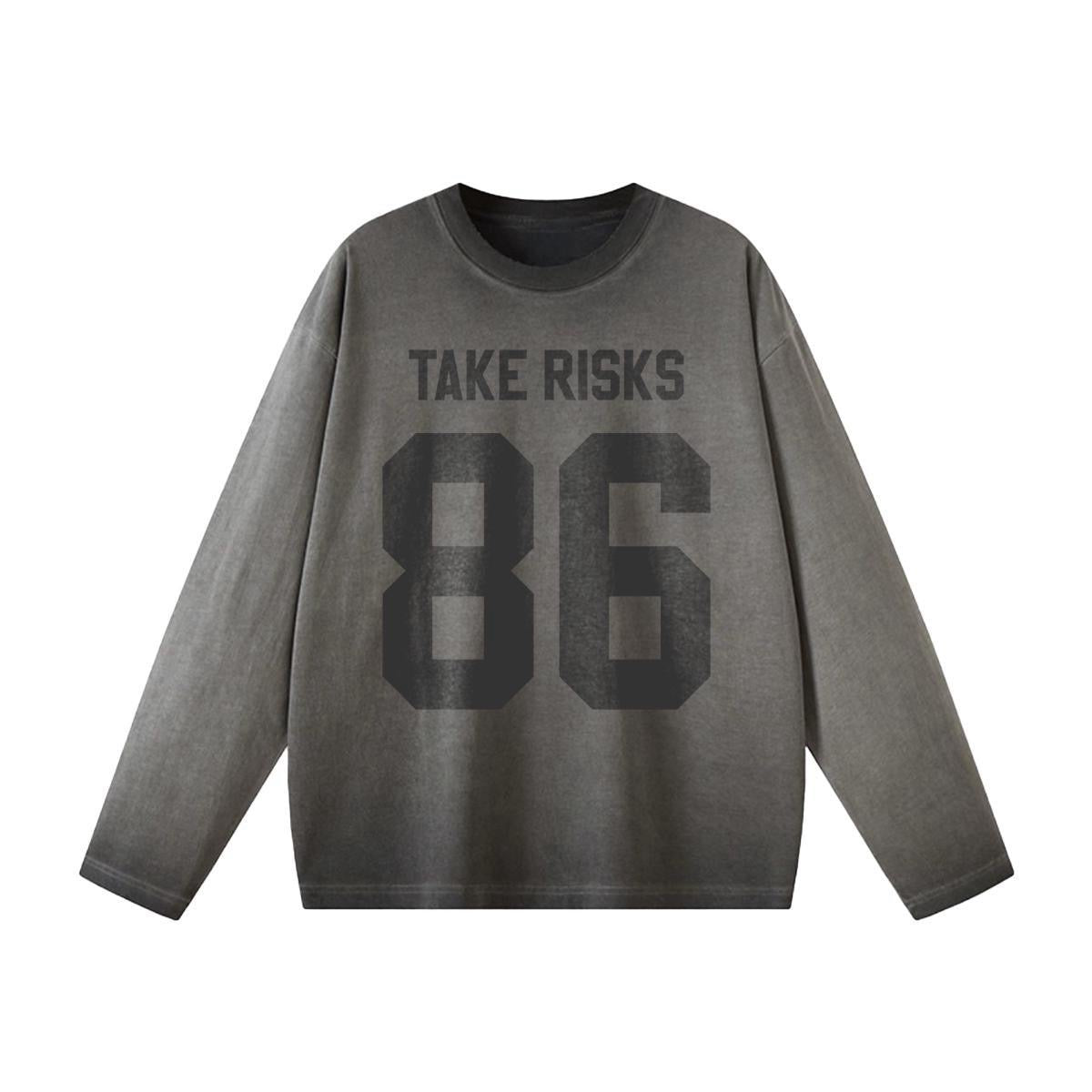 Take Risks 86 Stonewash Grey/Black Long Sleeve T-Shirt