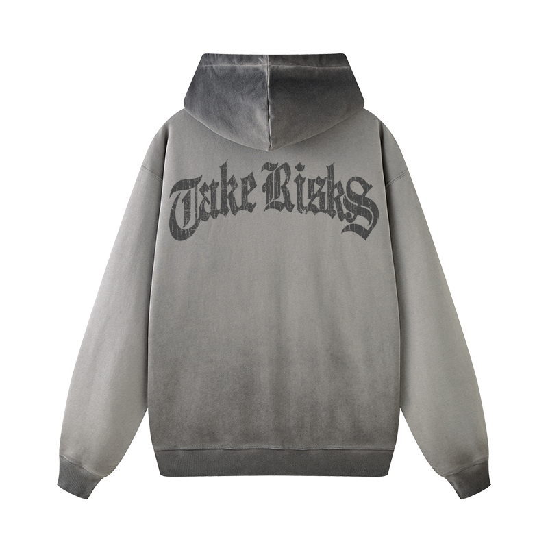 Take Risks Grey Stonewash Hoodie