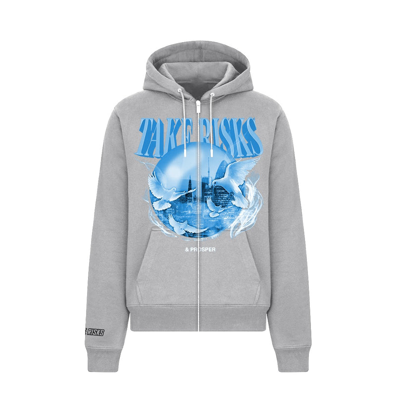 Take Risks Dove zipped Hoodie (Grey/Blue)