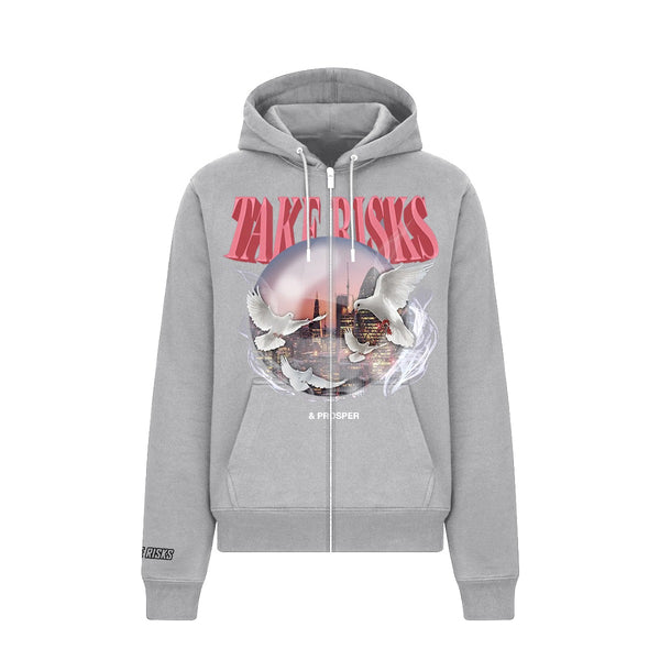 Take Risks Dove zipped Hoodie (Grey/Red)